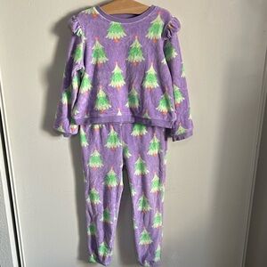 Ruffle Butts Cotton Blend Plush Cozy Purple Christmas Tree Kids 2 Piece Pajamas